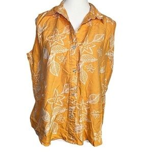 Pineapple Moon Vintage Hawaiian Silk Orange Button Down Sleeveless Top